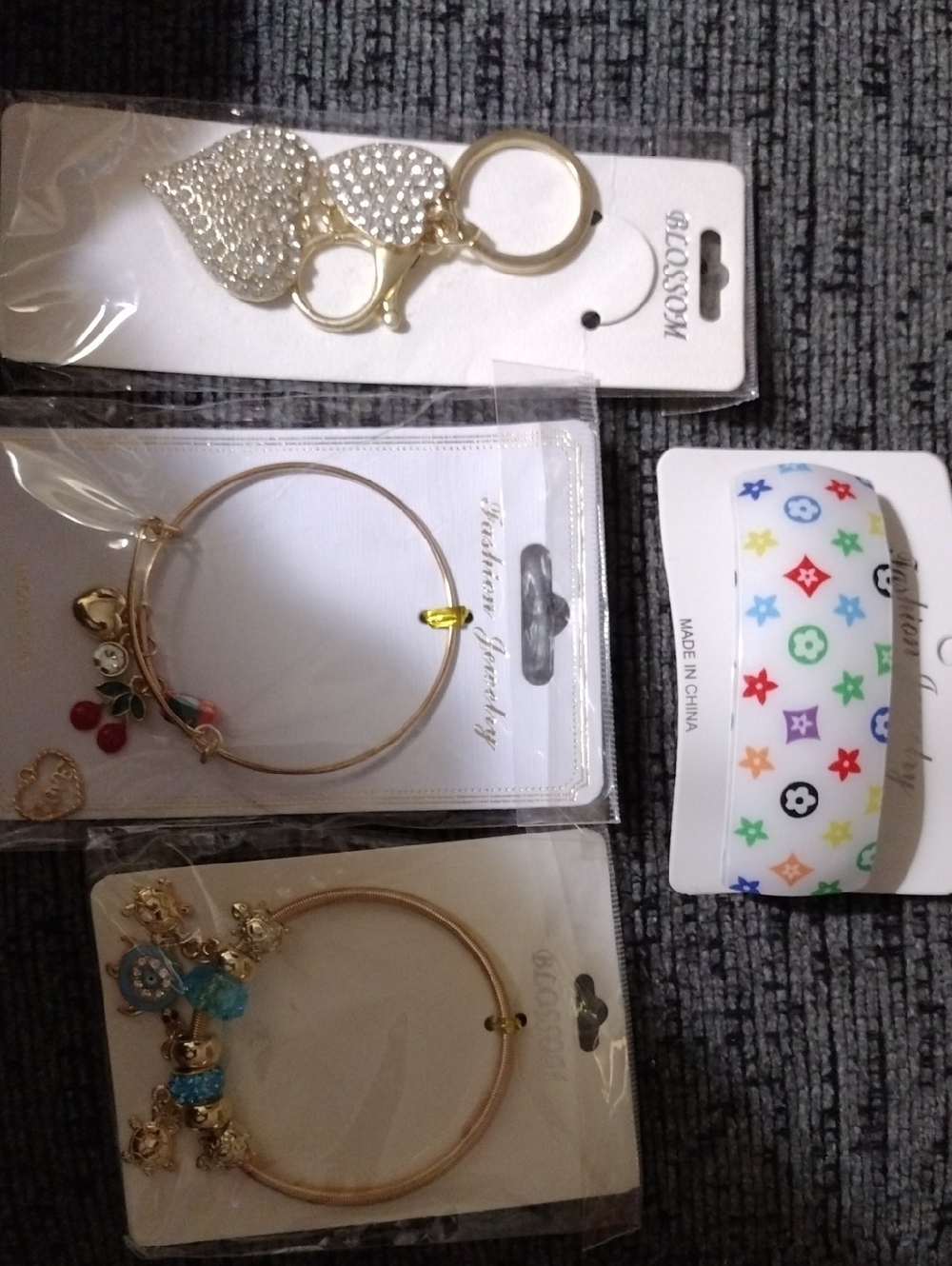 Fashion Jewelry Gold-Tone Charm Bangles with Multicolor Star Print Barrett.